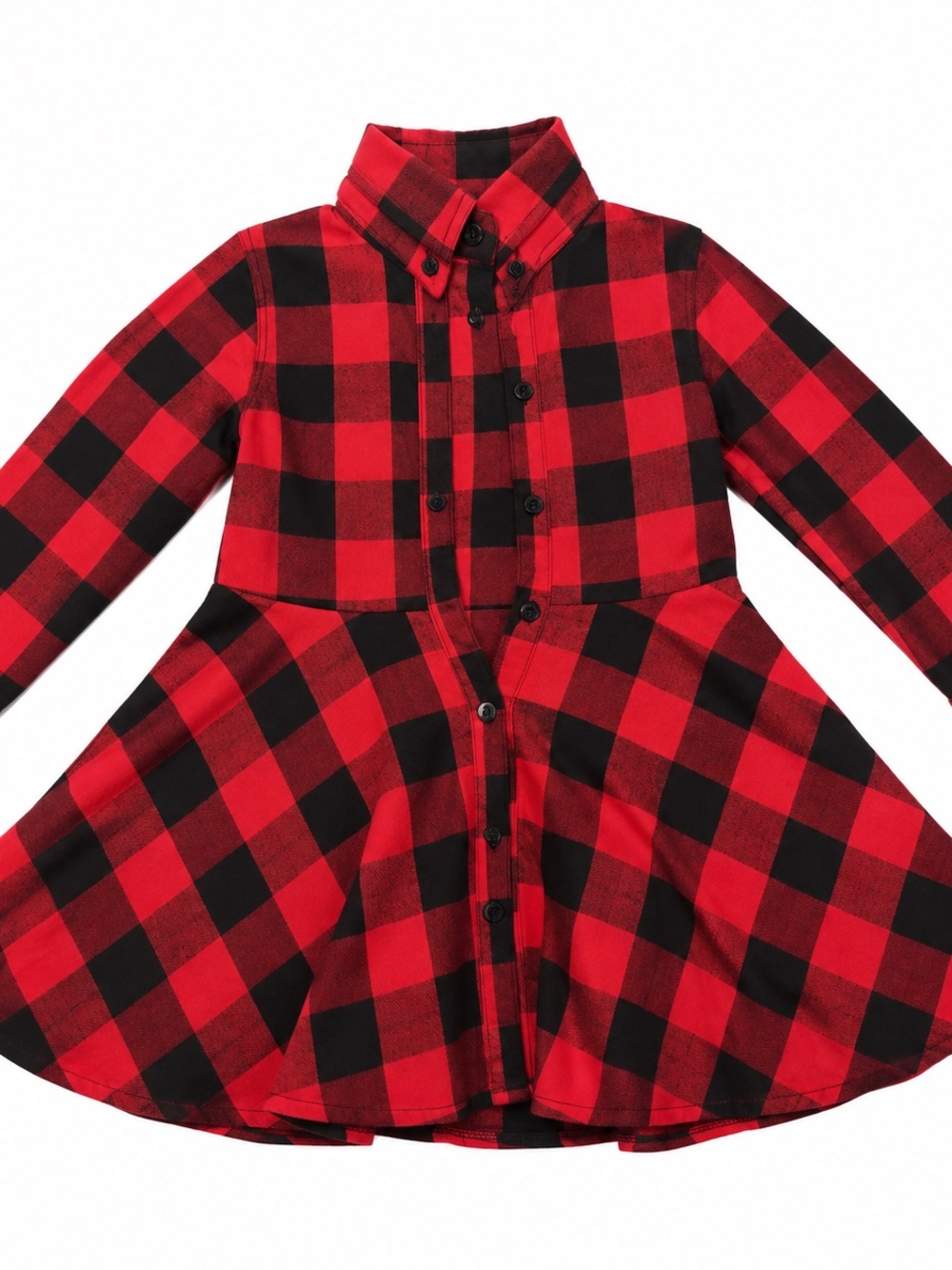 Red Black Buffalo Plaid Shirt Dress Long Sleeve Fit & Flare Holiday Fall